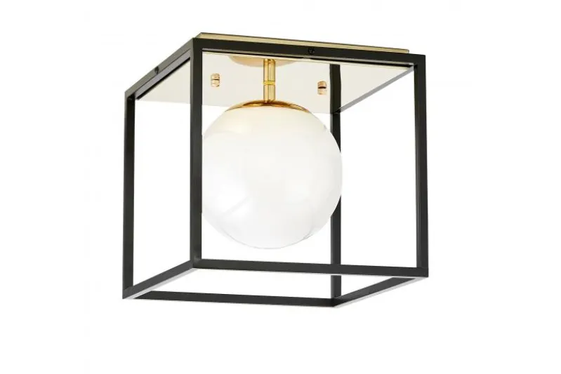 Plafoniera quadrata di design in metallo nero oro con sfera in vetro bianco MALDINI W1