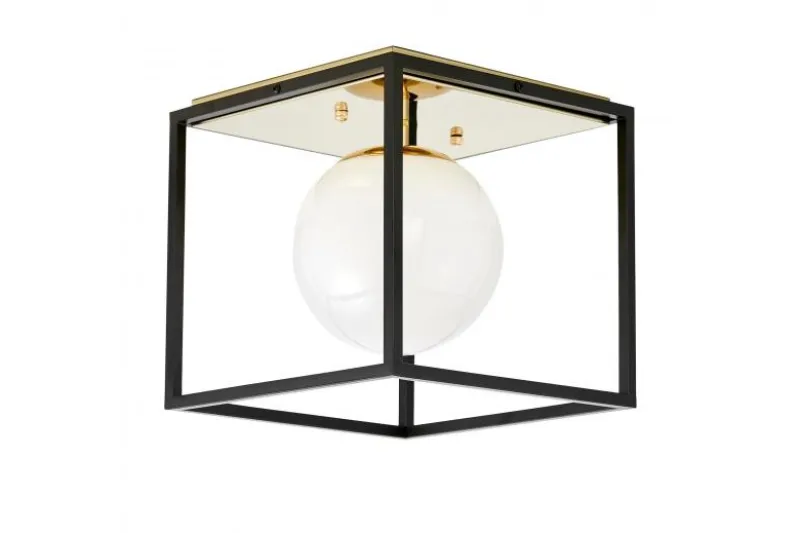 Plafoniera quadrata di design in metallo nero oro con sfera in vetro bianco MALDINI W1