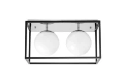 Plafoniera rettangolare in metallo nero cromo di design con 2 sfere in vetro bianco MALDINI W2