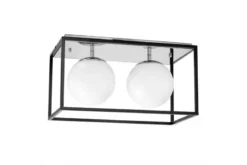 Plafoniera rettangolare in metallo nero cromo di design con 2 sfere in vetro bianco MALDINI W2