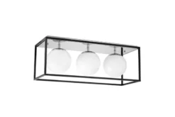 Plafoniera rettangolare in metallo nero cromo di design con 3 sfere in vetro bianco MALDINI W3