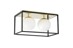 Plafoniera rettangolare in metallo nero oro di design con 2 sfere in vetro bianco MALDINI W2