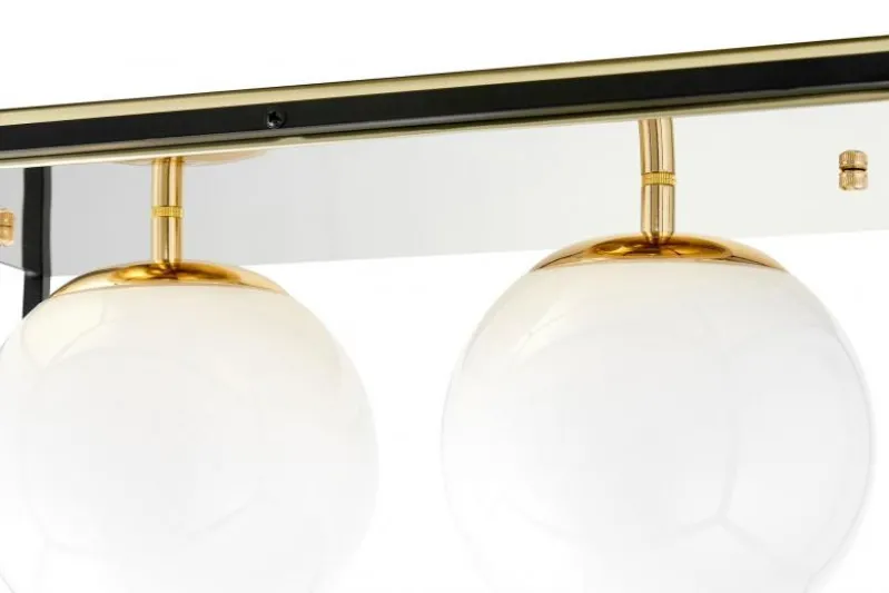Plafoniera rettangolare in metallo nero oro di design con 3 sfere in vetro bianco MALDINI W3