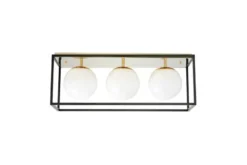 Plafoniera rettangolare in metallo nero oro di design con 3 sfere in vetro bianco MALDINI W3