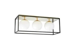 Plafoniera rettangolare in metallo nero oro di design con 3 sfere in vetro bianco MALDINI W3