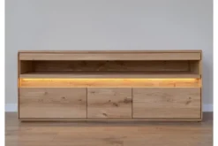 Porta TV con ripiano legno massello di rovere naturale LED integrato