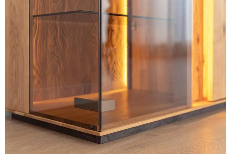 Porta TV moderno con vetrina e led rovere massello