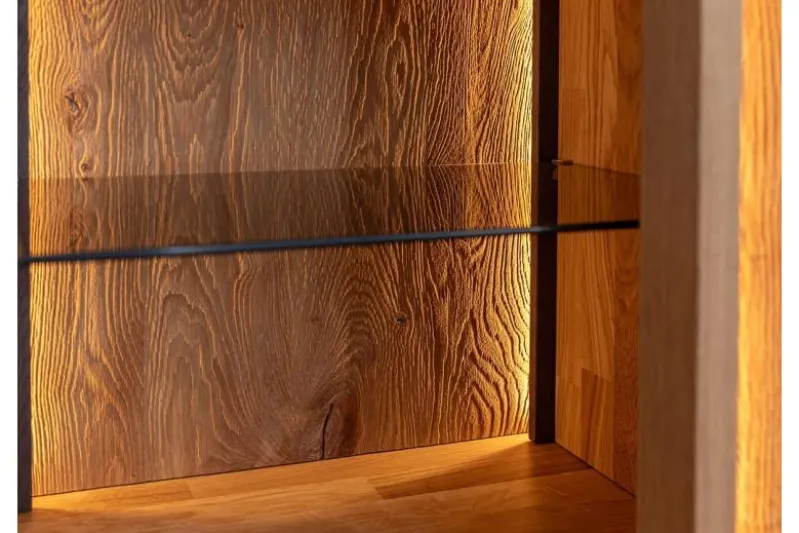 Porta TV moderno con vetrina e led rovere massello