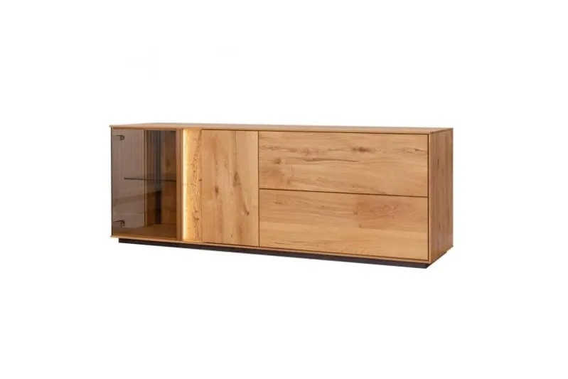 Porta TV moderno con vetrina e led rovere massello