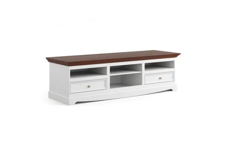 Porta tv shabby chic bianco e top noce in pino massello