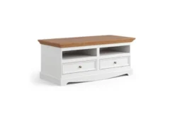 Porta tv shabby chic 2 cassetti pino massello bianco e top rovere