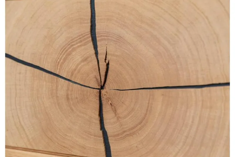 Porta tv sospeso rovere massello con frammento di tronco