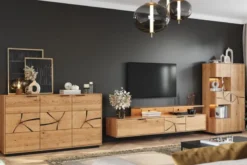 Porta tv sospeso rovere massello con frammento di tronco