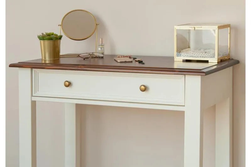 Postazione da trucco shabby chic pino massello tinto bianco noce