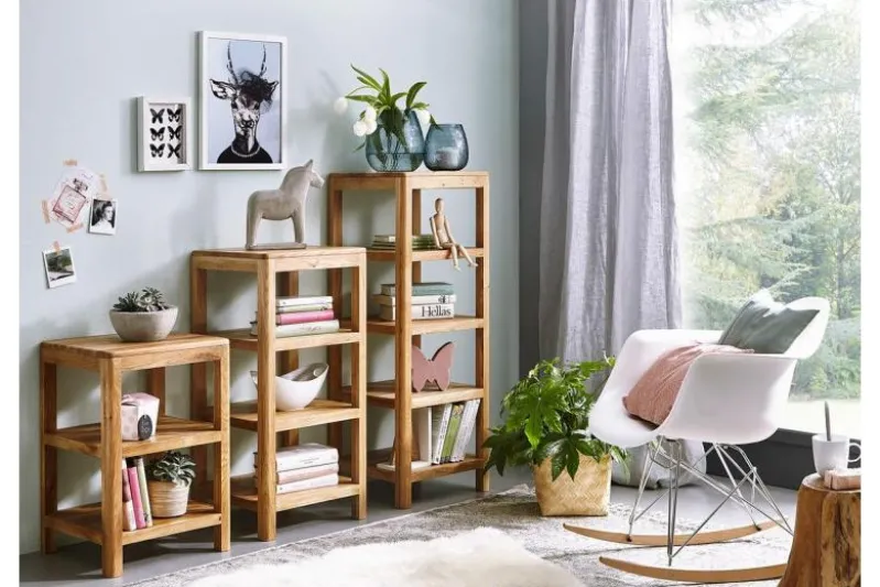 Scaffale in legno naturale massello di rovere oliato