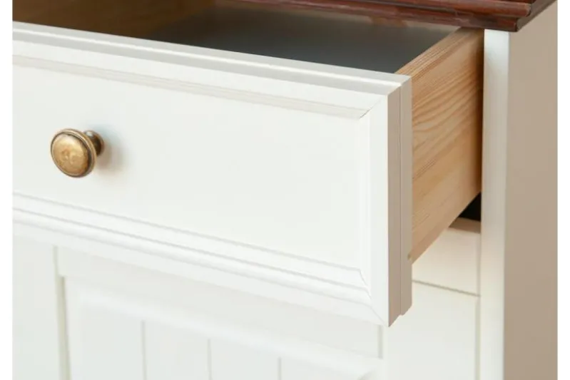 Scrittoio con armadietto shabby chic in pino massello bianco e noce