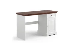 Scrittoio con armadietto shabby chic in pino massello bianco e noce