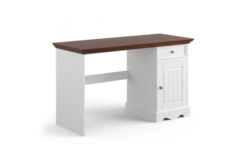 Scrittoio con armadietto shabby chic in pino massello bianco e noce