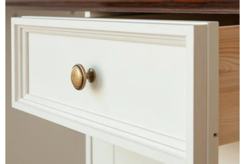 Scrittoio con armadietto shabby chic in pino massello bianco e noce