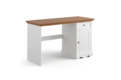 Scrittoio con cassetto shabby chic in pino massello bianco e rovere