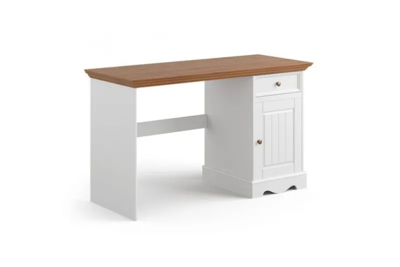 Scrittoio con cassetto shabby chic in pino massello bianco e rovere