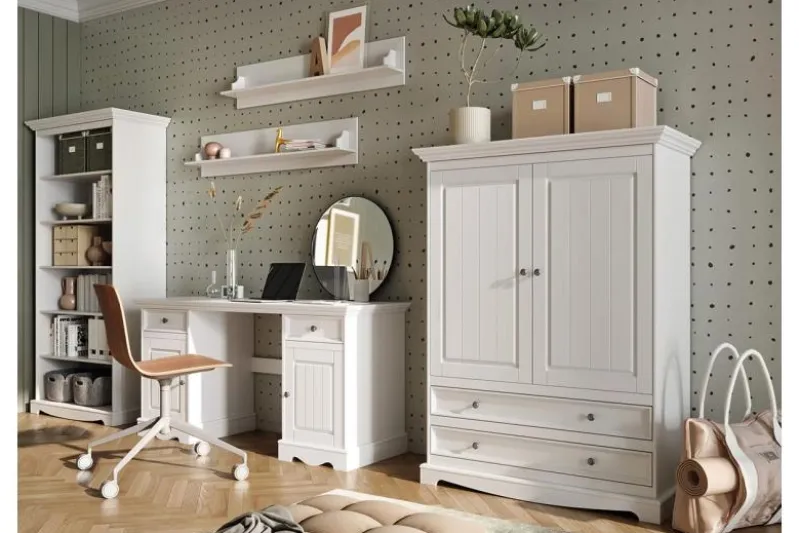 Scrivania shabby chic bianca in pino massello