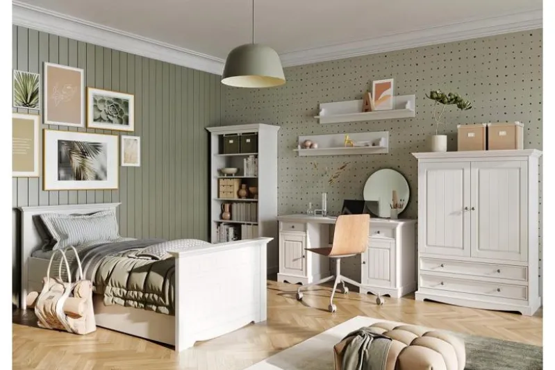 Scrivania shabby chic bianca in pino massello