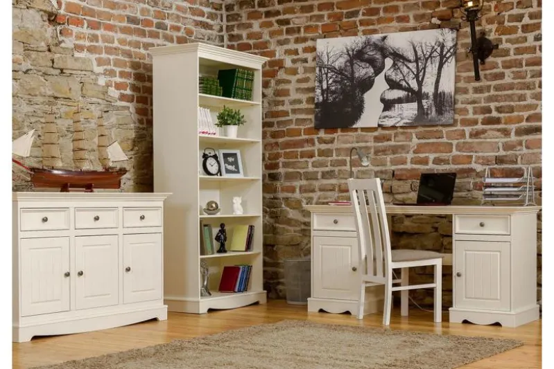 Scrivania shabby chic bianca in pino massello