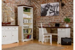 Scrivania shabby chic in pino massello bianco con piano noce