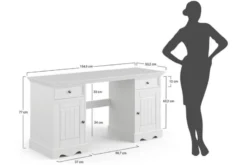 Scrivania shabby chic in pino massello bianco con piano noce