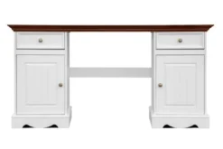 Scrivania shabby chic in pino massello bianco con piano noce