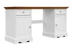 Scrivania shabby chic in pino massello bianco con piano rovere