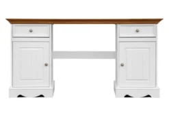 Scrivania shabby chic in pino massello bianco con piano rovere