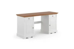 Scrivania shabby chic in pino massello bianco con piano rovere