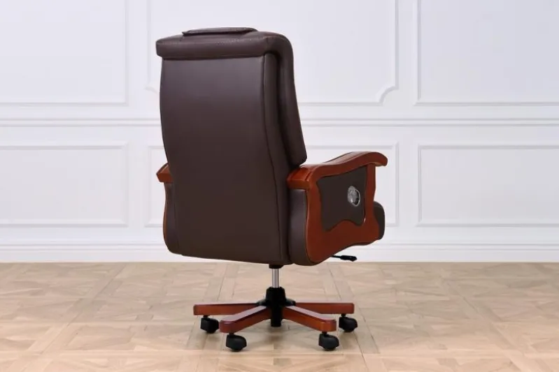 Sedia con rotelle per ufficio in pelle marrone Prestige