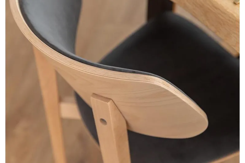 Sedia da pranzo imbottita grigia con gambe in faggio COMO