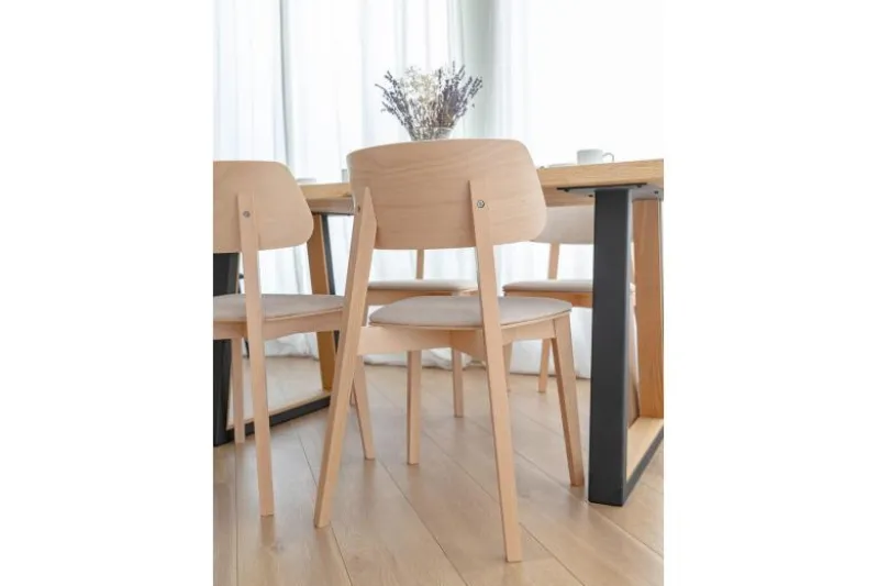 Sedia da pranzo in velluto beige con gambe in faggio COMO