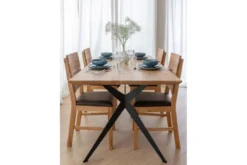 Sedia design moderno rovere massello e seduta ecopelle marrone VERTO