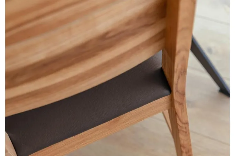 Sedia design moderno rovere massello e seduta ecopelle marrone VERTO