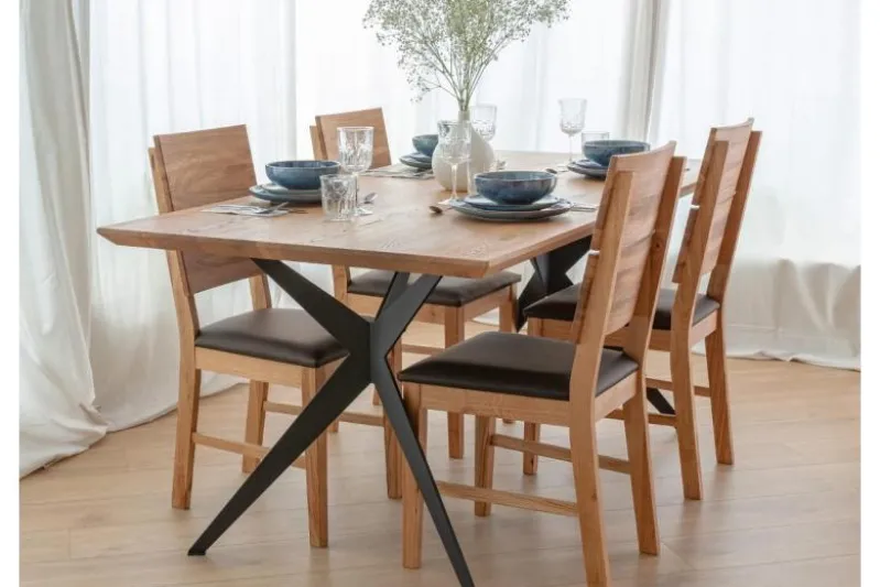 Sedia design moderno rovere massello e seduta ecopelle marrone VERTO