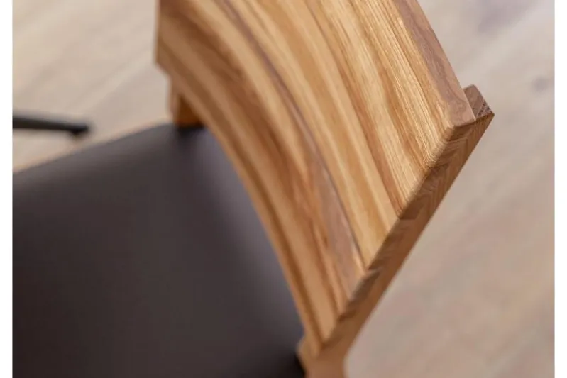 Sedia design moderno rovere massello e seduta ecopelle marrone VERTO