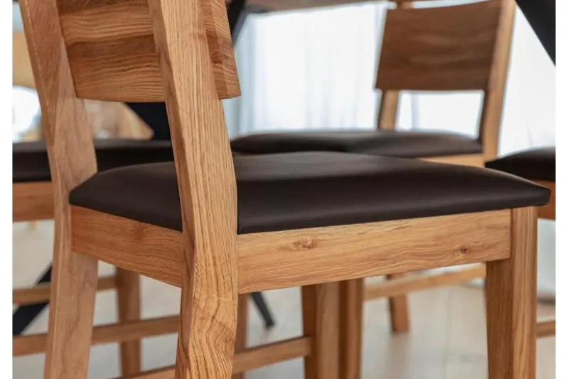 Sedia design moderno rovere massello e seduta ecopelle marrone VERTO