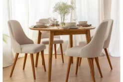 Sedia imbottita beige gambe faggio BRESSO