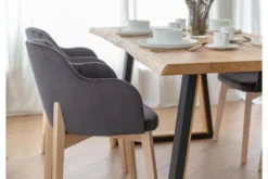 Sedia imbottita da pranzo grigia velluto e faggio FONDO