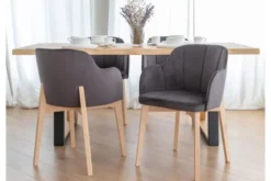 Sedia imbottita da pranzo grigia velluto e faggio FONDO