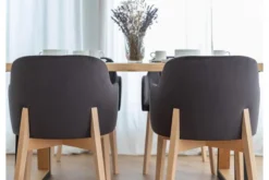 Sedia imbottita da pranzo grigia velluto e faggio FONDO