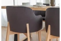Sedia imbottita da pranzo grigia velluto e faggio FONDO
