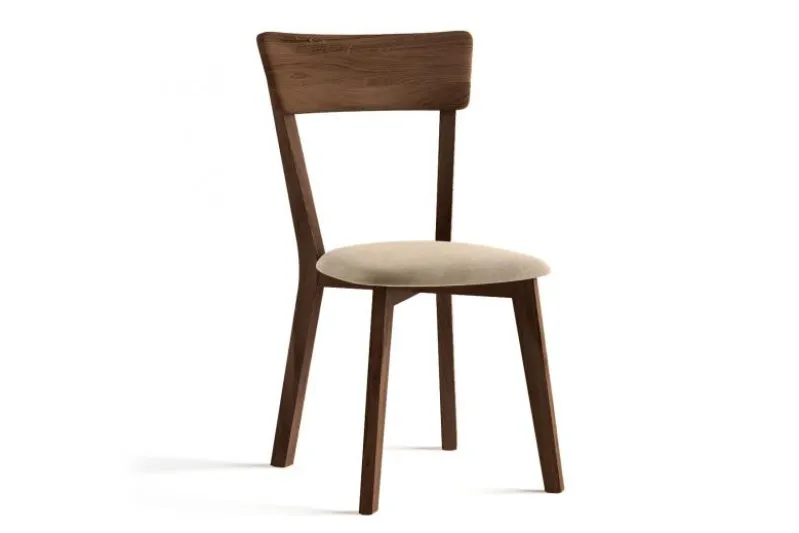 Sedia imbottita legno massello di rovere tabacco e beige LEON
