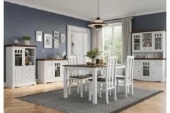 Sedia in faggio massello bianco e noce con schienale alto shabby chic