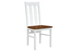 Sedia in faggio massello bianco e noce con schienale alto shabby chic